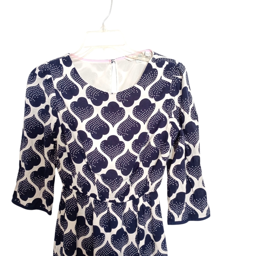 Boden Navy and White Patterned  faux wrap Dress - Size 2P - Picture 2 of 6